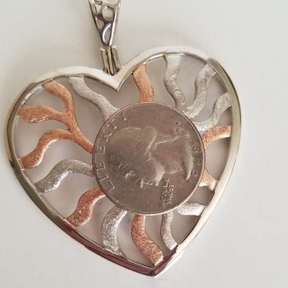 925 Sterling Silver Rose Gold Large Webbed Non Tarnish Heart Pendant Necklace - Picture 7 of 8